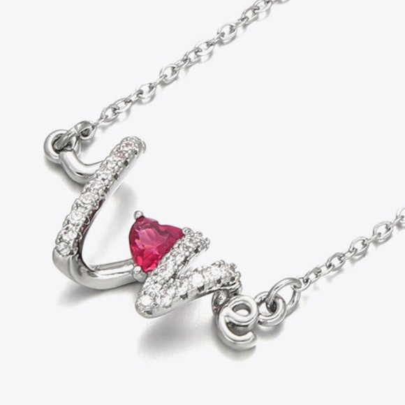 White Label Jewelry - Heart Zircon Brass Necklace For Women